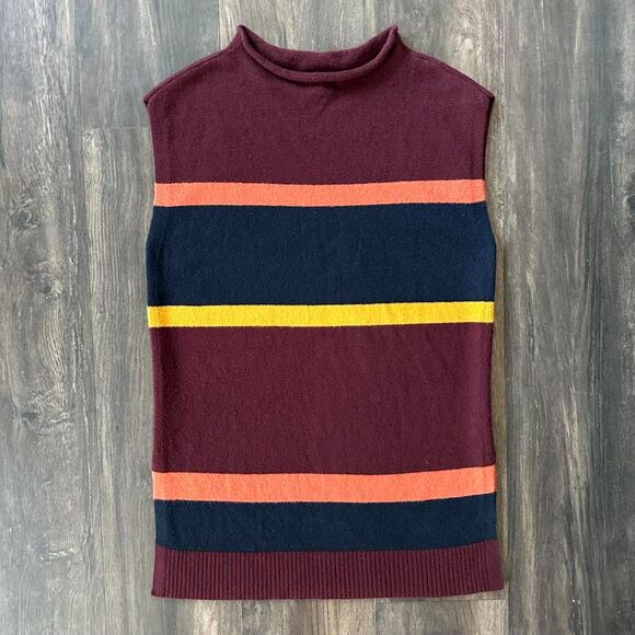 Loft Sleeveless Sweater Pullover Striped Mock Neck Poncho Vest Women's Sz Small - Picture 5 of 6
